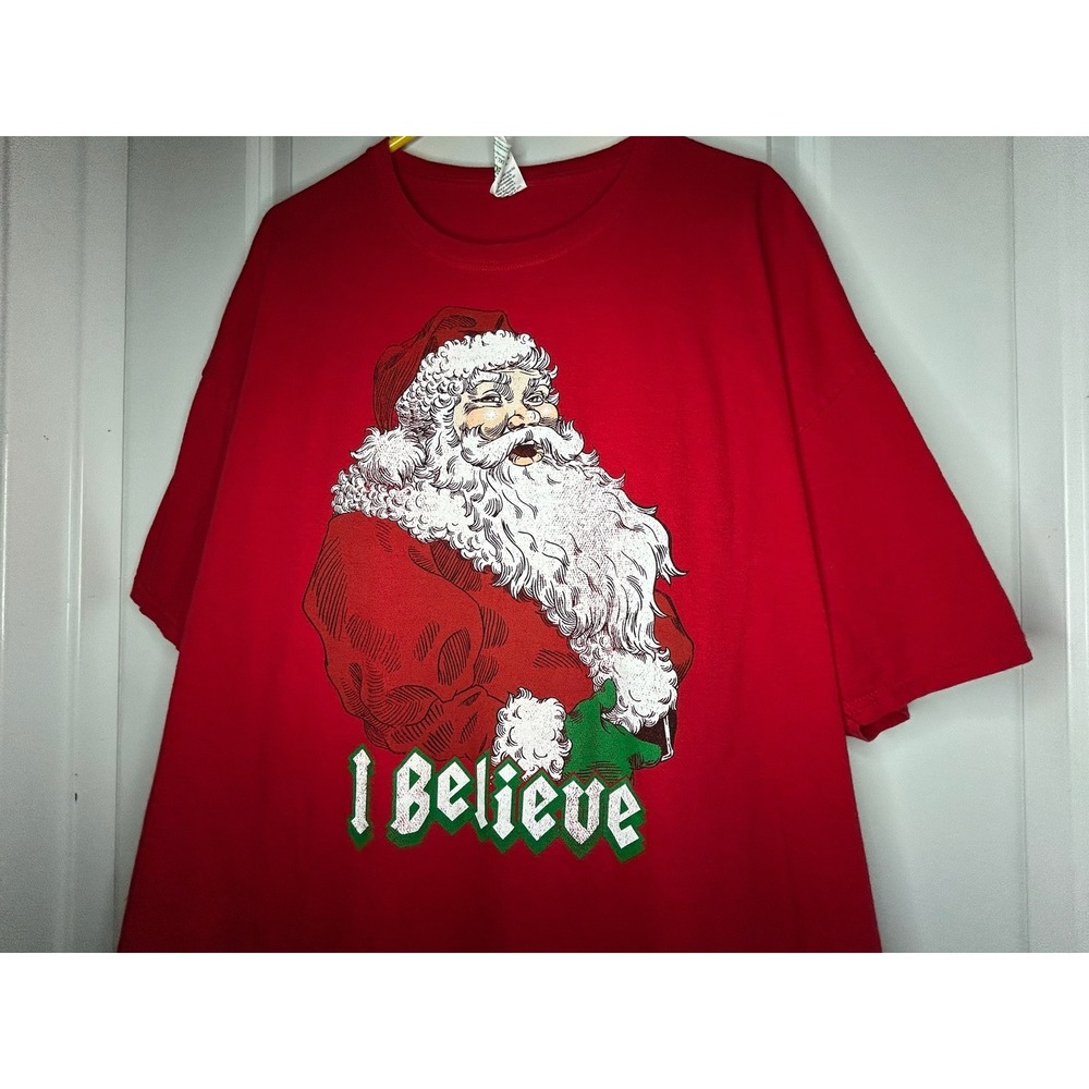 Vintage Santa Claus "I‎ Believe" Big Graphic Christmas Holiday T-Shirt Men's 3XL